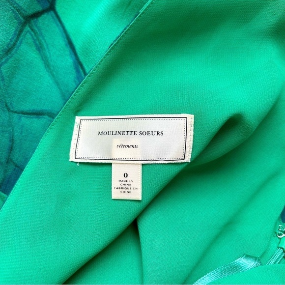 Anthropologie Moulinette Soeur Arribada Current Dress Green Silk Turtle Print 0 - Picture 5 of 7